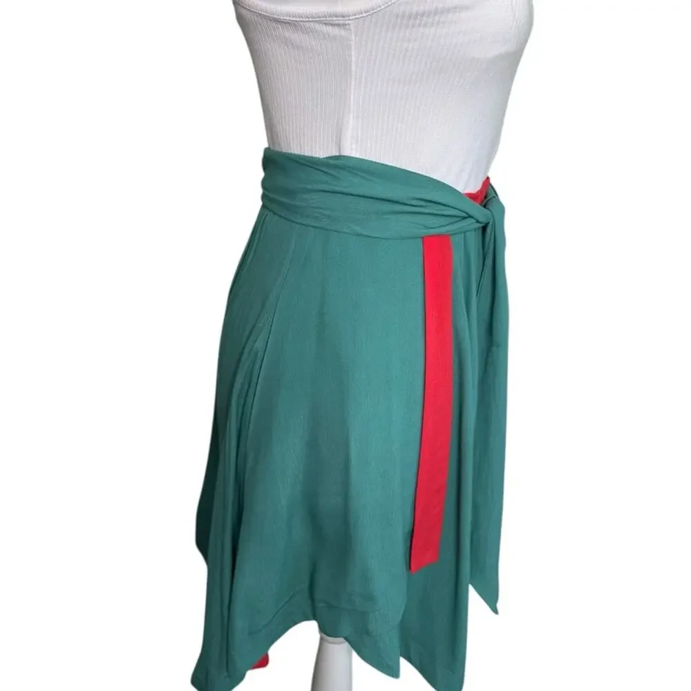 Umgee Colorblock Teal & Coral Asymmetrical Layered Mini Skirt Size Large